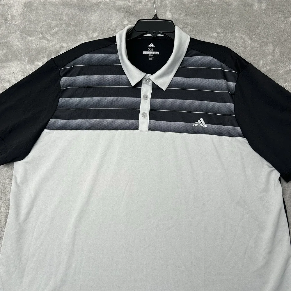 ADIDAS Polo Shirt Mens 2XL Golf Performance Sport Stretch Casual Black Gray